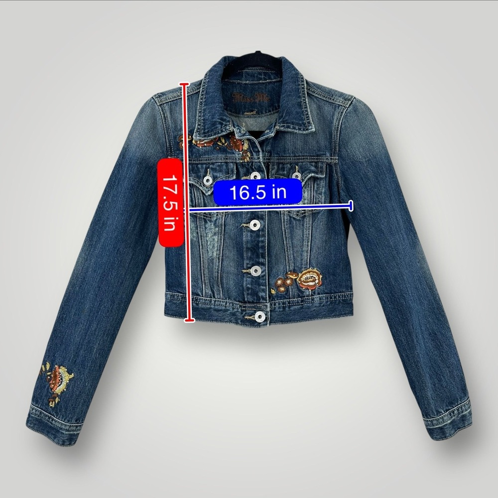 Miss Me Denim Jacket Womens Small Blue Embroidered Floral La Quinta Western Boho - Picture 13 of 13